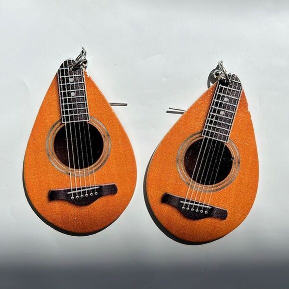 Acoustic Guitar Ukulele Teardrop Earrings - Picture 4 of 4